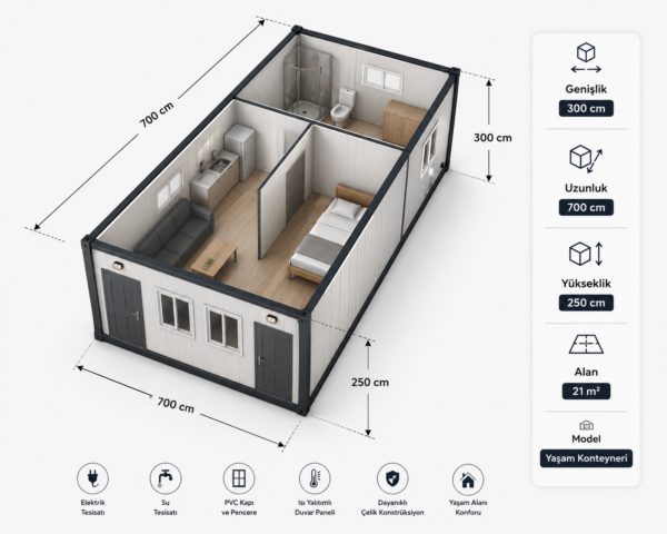 Çift Odalı Full Yaşam Konteyner 300X700